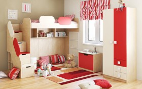 Детская комната Бэрри (Бежевый/Красный/корпус Клен) в Оренбурге - orenburg.katalogmebeli.com | фото