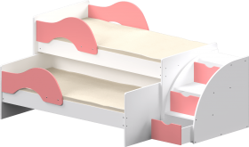 Кровать детская Матрешка выкатная с лестницей  Белый/Розовый в Оренбурге - orenburg.katalogmebeli.com | фото