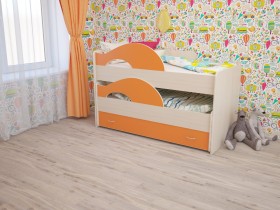 Кровать детская Радуга 1600 Млечный дуб/Оранжевый в Оренбурге - orenburg.katalogmebeli.com | фото