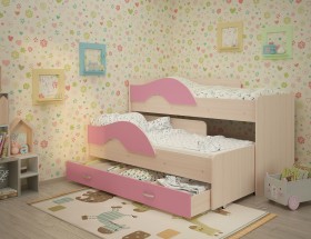 Кровать детская Радуга 1600 Млечный дуб/Розовый в Оренбурге - orenburg.katalogmebeli.com | фото