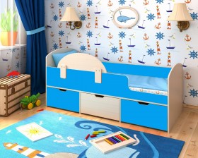 Кровать Малыш-мини с бортиком Дуб молочный/Голубой в Оренбурге - orenburg.katalogmebeli.com | фото