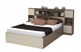 Кровать с прикроватным блоком КР 552 Спальня Basya (шимо темный/шимо светлый) в Оренбурге - orenburg.katalogmebeli.com | фото