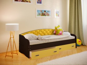 Кровать Софа-7 с мягкой спинкой (800х1900) Венге/Желтый в Оренбурге - orenburg.katalogmebeli.com | фото