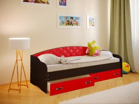 Кровать Софа-7 с мягкой спинкой (800х2000) Венге/Красный в Оренбурге - orenburg.katalogmebeli.com | фото