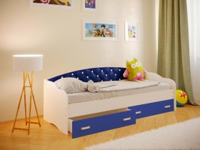 Кровать Софа-7 с мягкой спинкой со стразами (800х2000) Белый/Синий в Оренбурге - orenburg.katalogmebeli.com | фото