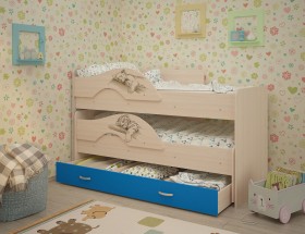 Кровать выкатная Радуга-Сафари детская 1600 Млечный дуб/Голубой в Оренбурге - orenburg.katalogmebeli.com | фото