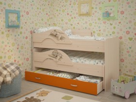 Кровать выкатная Радуга-Сафари детская 1600 Млечный дуб/Оранжевый в Оренбурге - orenburg.katalogmebeli.com | фото