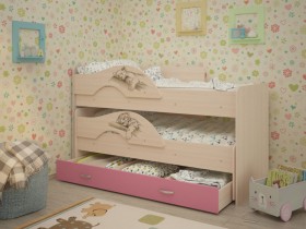 Кровать выкатная Радуга-Сафари детская 1600 Млечный дуб/Розовый в Оренбурге - orenburg.katalogmebeli.com | фото
