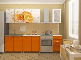 Кухонный гарнитур 1,8м Апельсин (Белый/Оранжевый металлик/Фотопечать апельсин) в Оренбурге - orenburg.katalogmebeli.com | фото