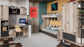 Шкаф для одежды комбинированный «Окланд» (Фон Черный/Дуб Делано) Распродажа в Оренбурге - orenburg.katalogmebeli.com | фото 4