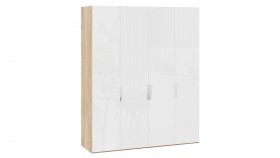 Шкаф для одежды с 4 глухими дверями «Эмбер» Яблоня Беллуно/Белый глянец в Оренбурге - orenburg.katalogmebeli.com | фото