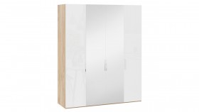 Шкаф комбинированный с 2 глухими и 2 зеркальными дверями «Эмбер» Яблоня Беллуно/Белый глянец в Оренбурге - orenburg.katalogmebeli.com | фото