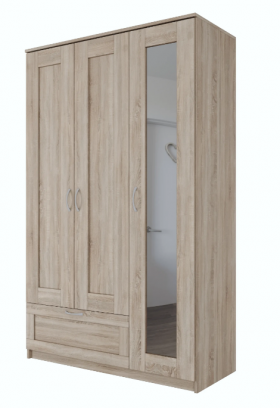 Шкаф трехдверный Сириус с зеркалом и 1 ящиком дуб сонома в Оренбурге - orenburg.katalogmebeli.com | фото